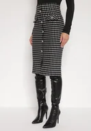 Spódnice - Czarno-Biała Ołówkowa Tweedowa Spódnica w Kraciasty Wzór z Guzikami Anitusa - miniaturka - grafika 1