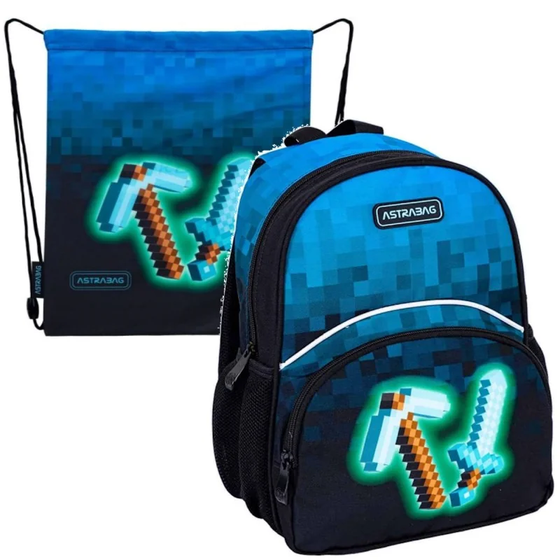 Zestaw przedszkolny plecak wycieczkowy worek Niebieski Minecraft Piksel Blue Pixel
