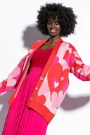 Swetry damskie - Kolorowy bawełniany kardigan serca F1808 Czerwony - miniaturka - grafika 1