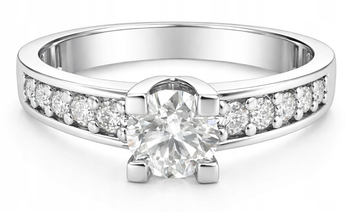 PIERŚCIONEK ZARĘCZYNOWY Z BIAŁEGO ZŁOTA I MOISSANITAMI 0.678CT 14KT 585