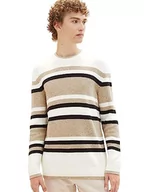 Swetry męskie - TOM TAILOR Denim sweter męski, 32764 - Ecru Fancy Multicolor Stripe, XL - miniaturka - grafika 1