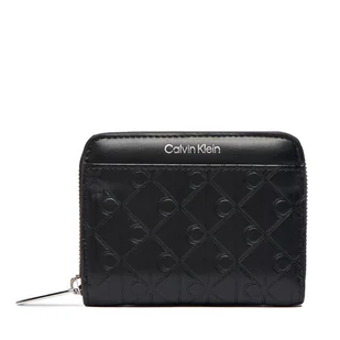 Mały Portfel Damski Calvin Klein Emblem Aop Embossed Zip Around LV04F1081G Czarny - Portfele - miniaturka - grafika 1