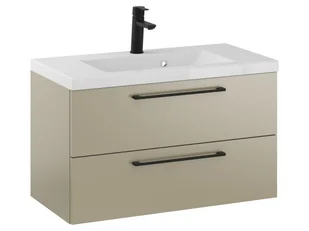 Szafka Wisząca Z Umywalką RON 80 cm - Cappuccino Mat - Uchwyty Czarne Matowe - Szafki łazienkowe - miniaturka - grafika 1