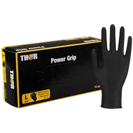 Rękawiczki jednorazowe - Thor Power Grip, rękawice nitrylowe, niejałowe, bezpudrowe, czarne, rozmiar L, 50 sztuk - miniaturka - grafika 1