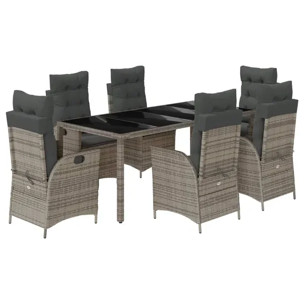 Zestaw mebli ogrodowych szary rattan PE, stół 190x90x75 cm, 6 krzeseł