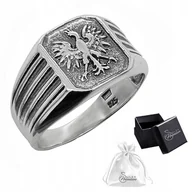 Pierścionki - Sygnet srebrny z Orłem Patriotyczny Pierścień z Orzełkiem Srebro 925 r.17 - miniaturka - grafika 1