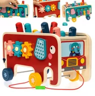 Układanki dla dzieci - Zlaro, Drewniana kostka edukacyjna Słoń wbijak Montessori - miniaturka - grafika 1