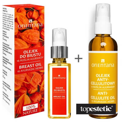 Orientana Anti Cellulite Bio Oil + Bust Body Oil ZESTAW Bio olejek antycellulitowy - 17 roślin ajurwedy 100 ml + Bio olejek do biustu - 16 roślin ajurwedy 50 ml