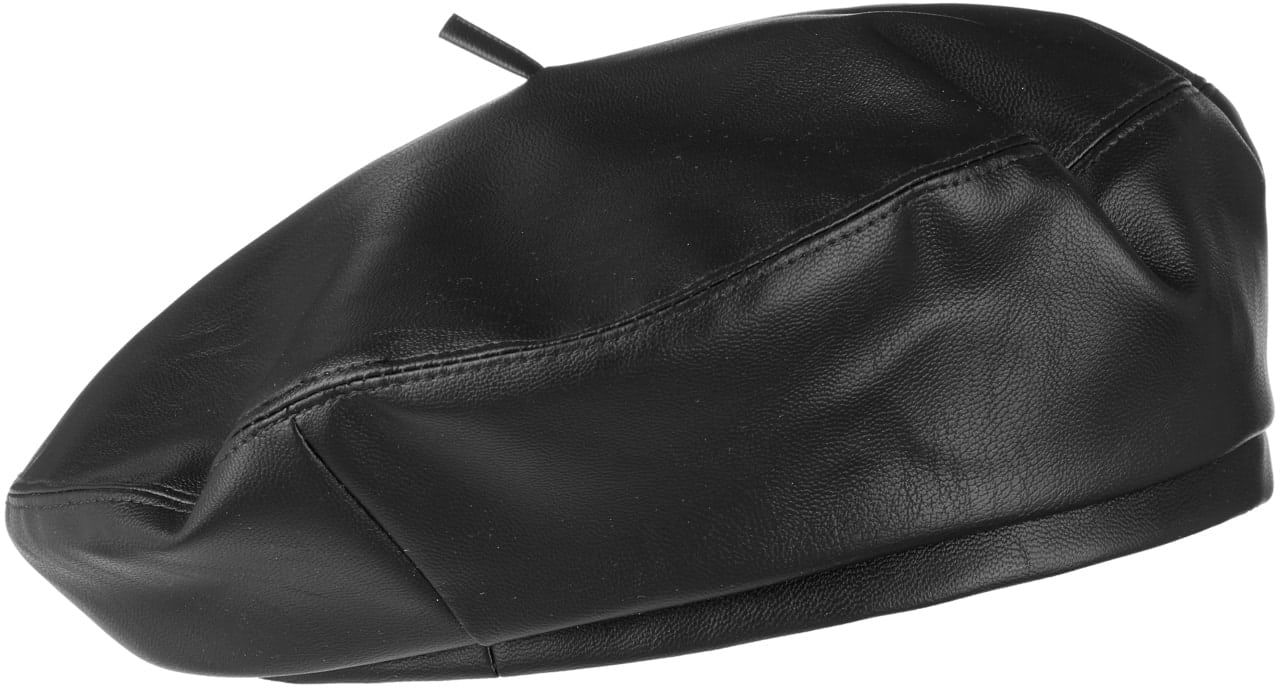 Czapka Baskijska Sztuczna Skóra by Lipodo, czarny, S/M (55-57 cm)