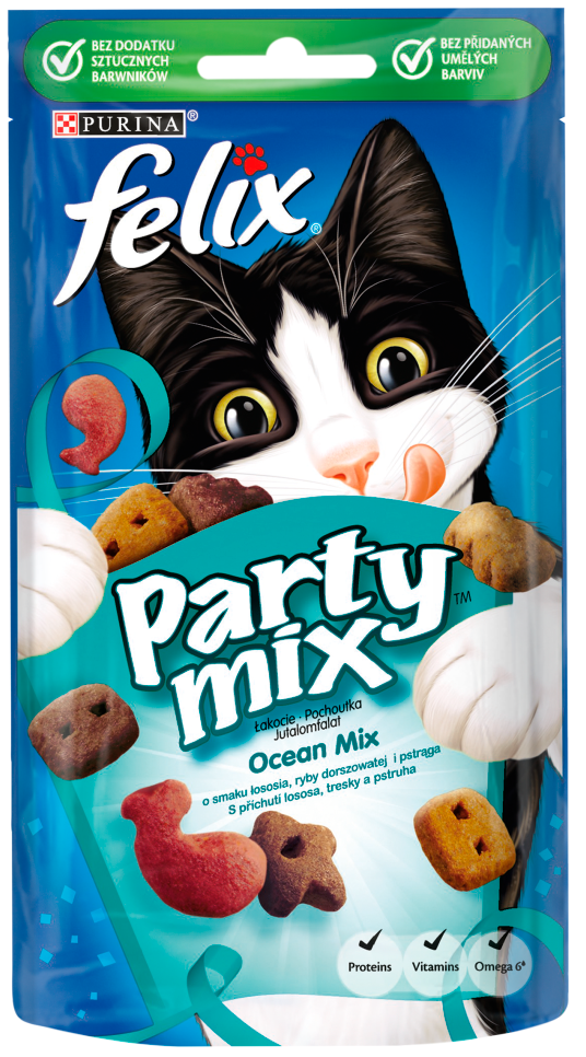 Purina Felix Party Mix karma dla kota o smaku łososia, łososia morskiego i pstrąga 60g