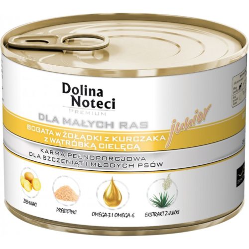 Dolina Noteci PREMIUM dla psów małych ras JUNIOR bogata w żołądki z kurczaka z wątróbką cielęcą 6x185 g