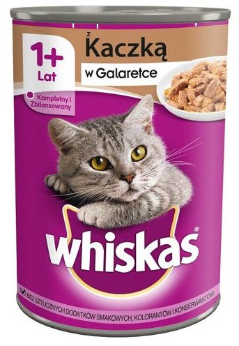 Whiskas Adult - mięsne kawałki w sosie, dla dorosłych kotów - puszka z kaczką i