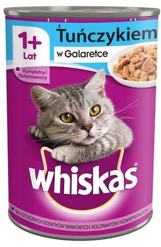 Whiskas mokra karma w puszce dla kota, z tuńczykiem w galaretce- 24 x 400 g