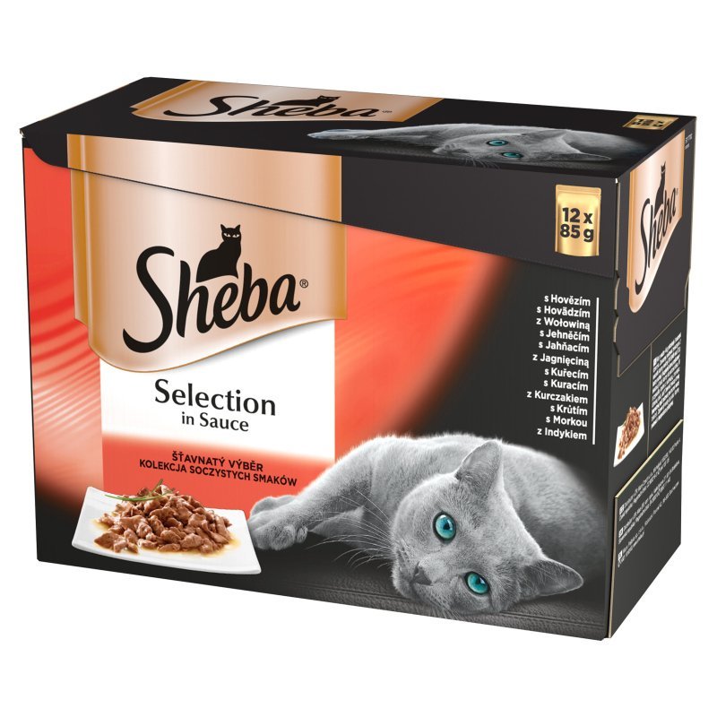 Sheba saszetka 12x85g Selection in Sauce Soczyste Smaki mokra karma dla kotów w sosie z wołowiną z jagnięciną z kurczakiem z indykiem) 25440-uniw