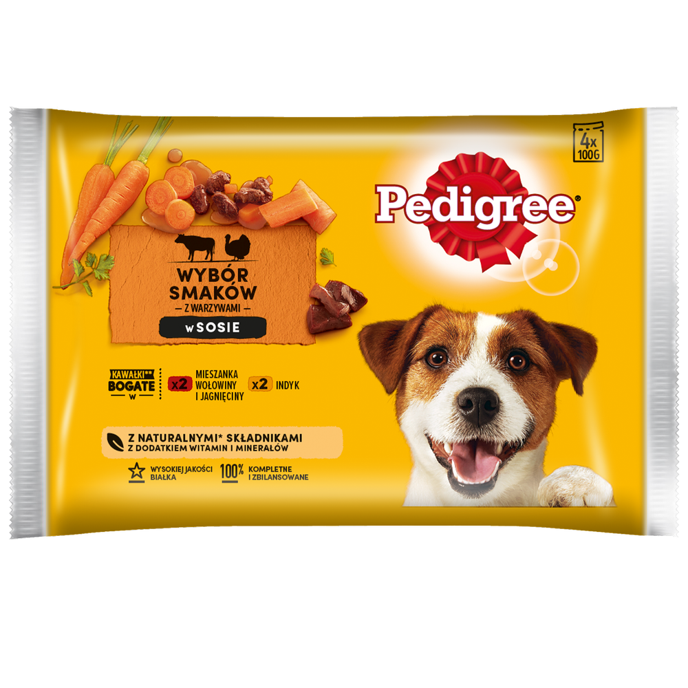 Pedigree Wołowina z jagnięciną Indyk z marchewką 4x100g 34706-uniw