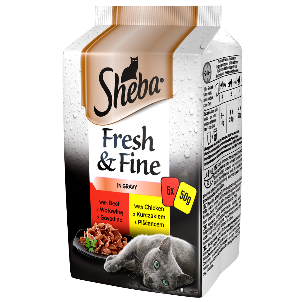 Sheba saszetka 6x50g Fresh & Fine mokra karma dla kotów w sosie z kurczakiem z wołowiną z kaczką) 38327-uniw