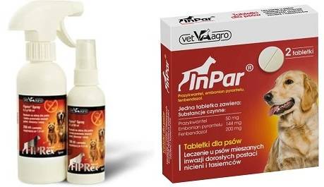 Vet-Agro VET-AGRO Fiprex spray 250ml + InPar tabletki odrobaczające dla psa 2 tabl.) 41592-uniw