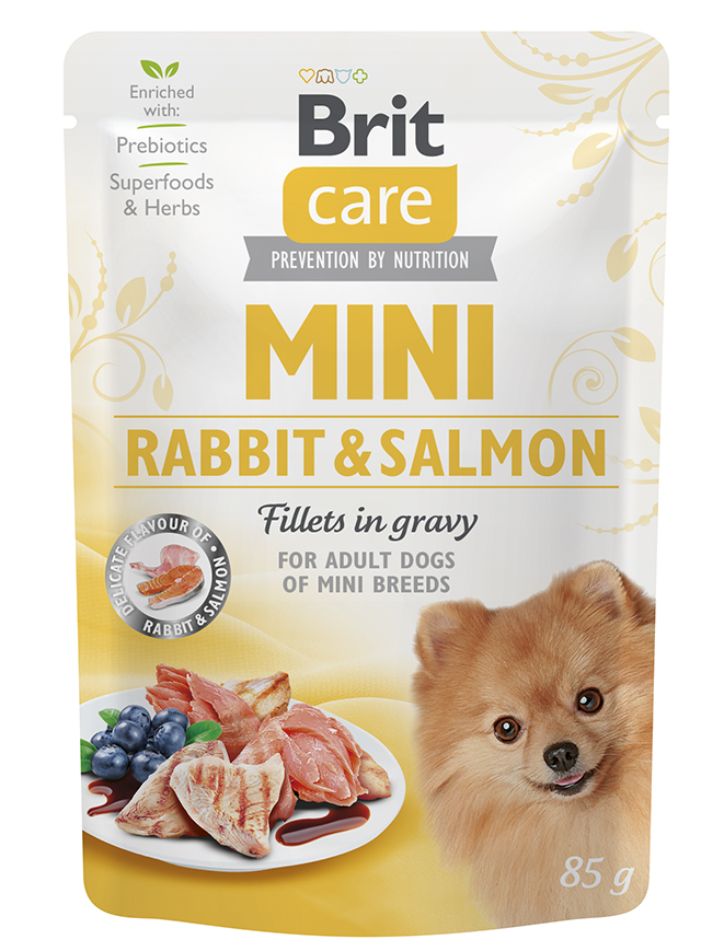 Brit Care Mini Rabbit & Salmon fillets in gravy 85g 42204-uniw