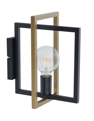 Sigma czarna lampa ścienna z kwadratowym kloszem EDEN 32238 czarno-złoty kinkiet metalowa klatka geometryczny klosz 32238