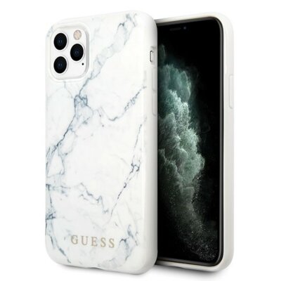 Guess Etui Marble iPhone 11 Pro Max, białe 3700740472217