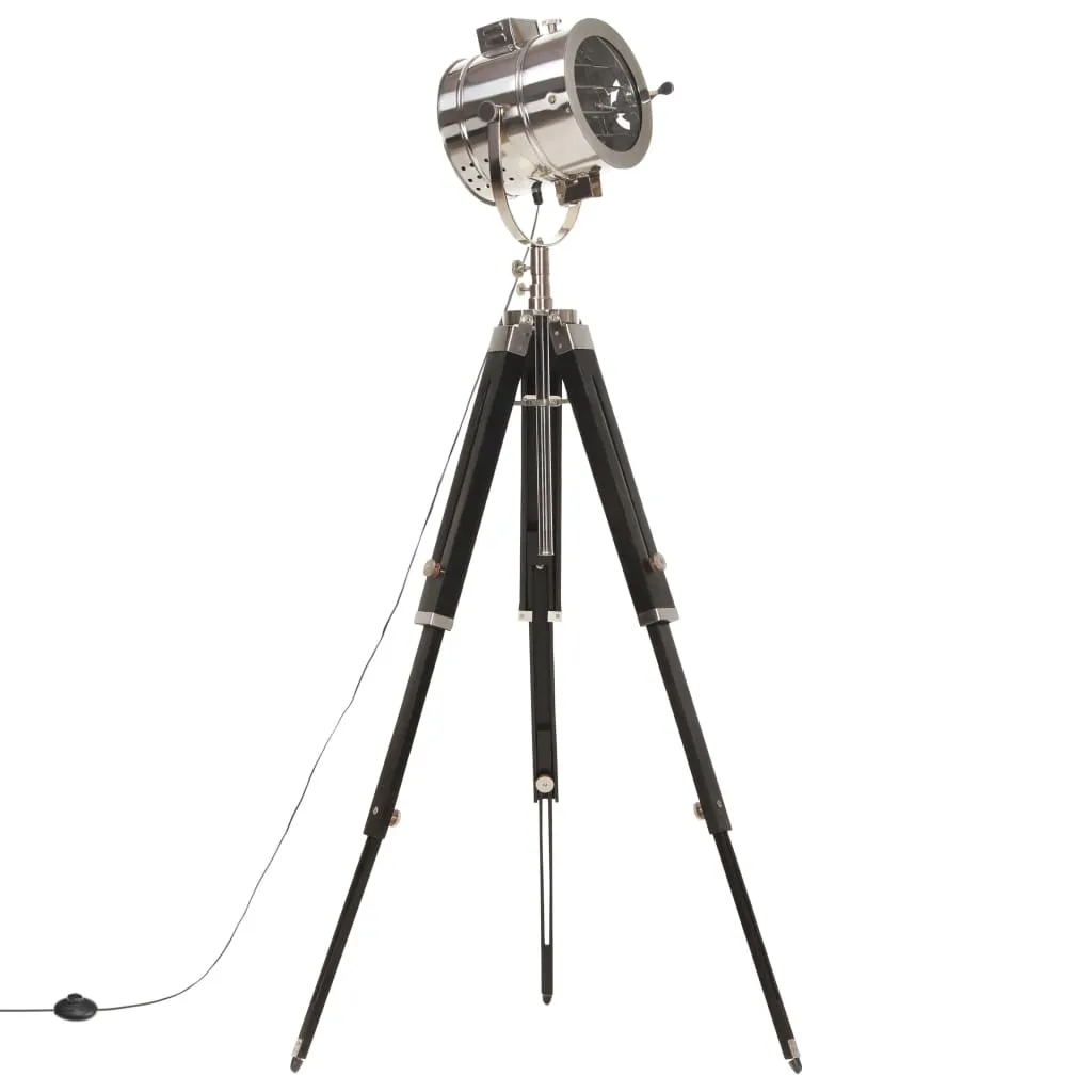 Czarna retro lampa podłogowa z drewna mango - EX192-Erfis