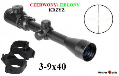Luneta Celownicza (do wiatrówek...) VOGLER OPTIK 3-9x40 + Podświetlany Krzyż + Montaż 11mm + Akces..