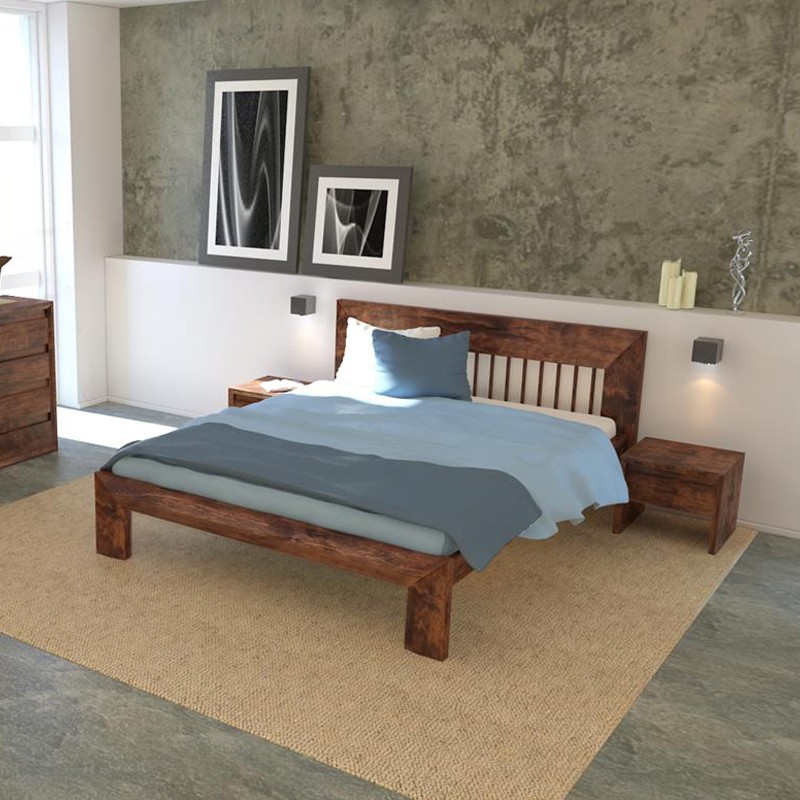 Ekodom Łóżko drewniane Kiruna Rozmiar 140x200 Szuflada 2/3 długości łóżka Kolor wybarwienia Olcha biała