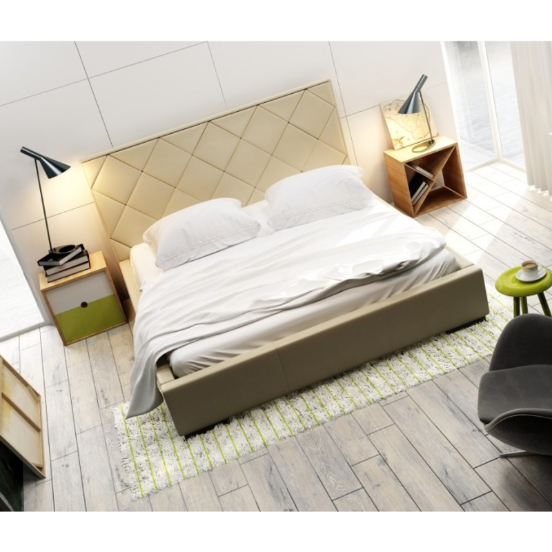 New Design Łóżko QUADDRO CARO tapicerowane Rozmiar 140x200 Tkanina Grupa I Pojemnik Bez pojemnika
