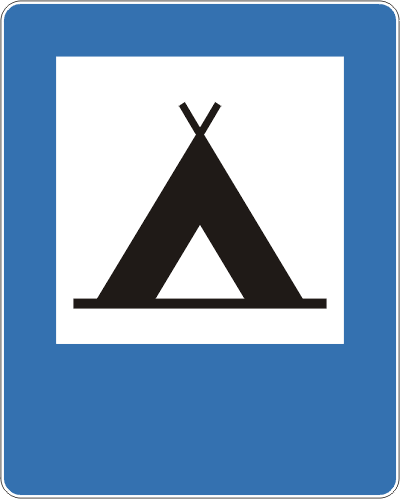 Znak drogowy informacyjny D-30 Obozowisko (camping)