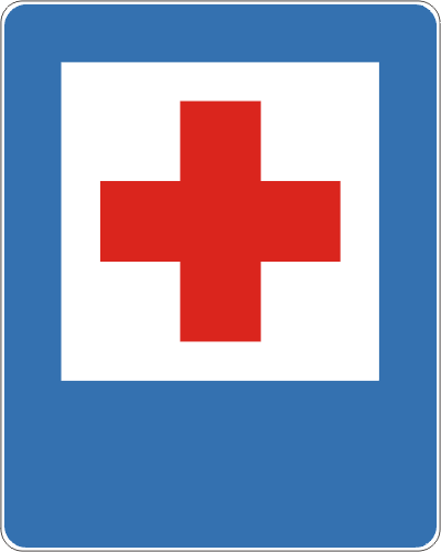Znak drogowy informacyjny D-22 Punkt opatrunkowy