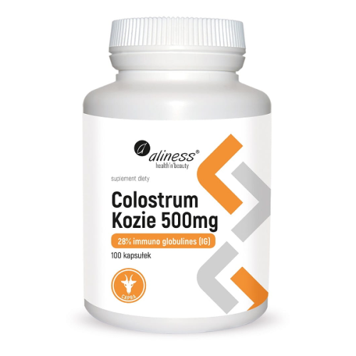 Aliness Colostrum kozie 500mg 28% imuno Glbulines IG 100 kapsułek