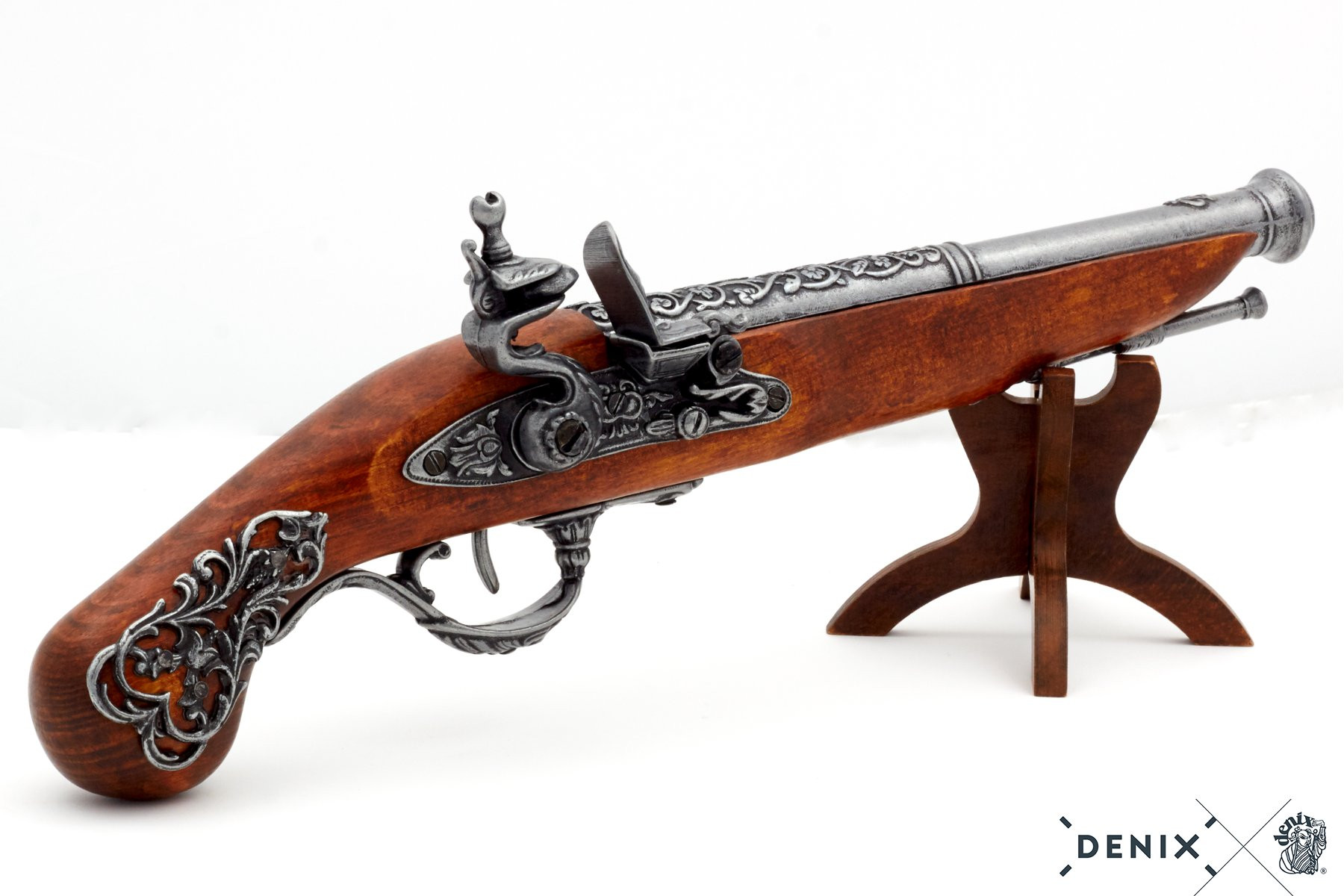 Denix replika skałkowy pistolet na stojaku model 1196G+800