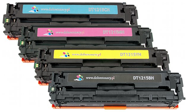 Komplet tonerów zamienników DT1215KPLH do HP Color LaserJet CP1210 CP1215 CP1215n CP1217 CP1510 CP1510j CP1510n CP1515 CP1515n CP1518 CP1518ni CM1312 CM1312mfp, pasuje zamiast HP CB540A CB541A CB543A CB542A 125A CMYK, 2200/1400 stron