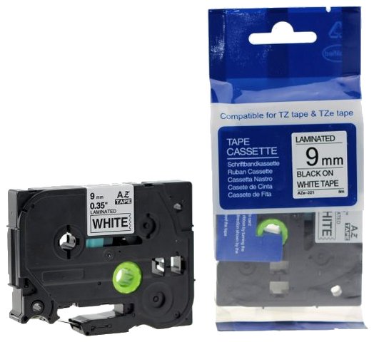 Taśma zamiennik do Brother 9mm/8m biała czarny nadruk  TZE221