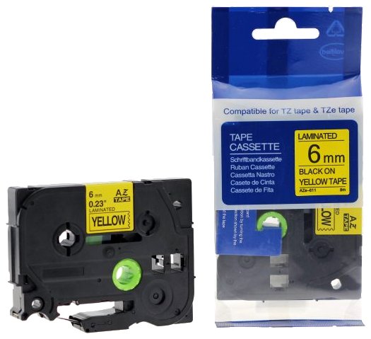 Taśma zamiennik do Brother 6mm/8m żółta czarny nadruk  TZE611
