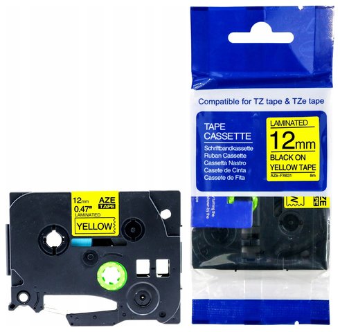 Taśma zamiennik do Brother 12mm/8m żółta flexi czarny nadruk  TZEFX631