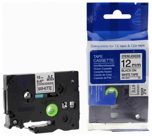 Taśma zamiennik do Brother 12mm/8m biała specjalna czarny nadruk  TZES231