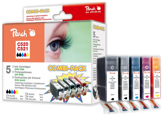 Peach Multi Pack z chipem, duża wydajność, kompatybilny z CLI-521, PGI-520