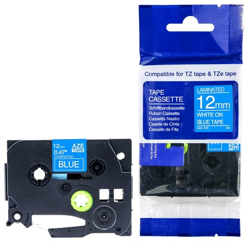 Taśma zamiennik do Brother 12mm/8m niebieska biały nadruk  TZE535