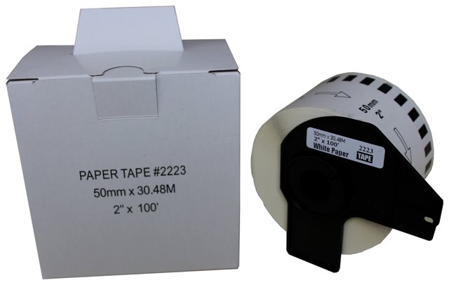Taśma zamiennik do Brother QL 50mm*30.48m, taśma ciągła biała, czarny nadruk, DK22223