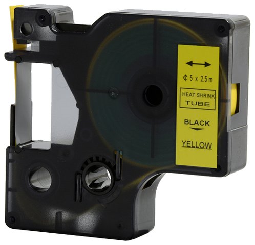 Rurka (koszulka) termokurczliwa zamiennik do Dymo, średnica 5mm, szer. wydruku 9mm, dł. 2.5m, żółta, czarny nadruk RS5Y