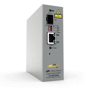 Allied Telesis TAA, 10/100/1000T POE+ to 100X/1000X SFP Industrial Temp Gigabit Media AT-IMC2000TP/SP-980