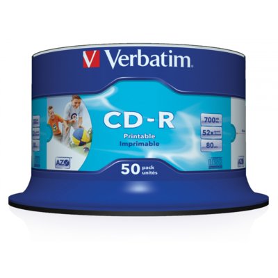 Verbatim CD-R 52x 700MB (cake 50) WIDE PRINTABLE NON-ID 43438