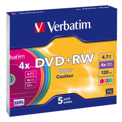 Verbatim Dysk DVD+RW 4x Slim Color 5Pack 43297 VERDVD06653