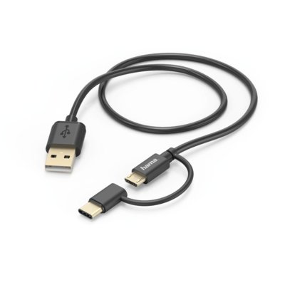 Hama ADAPTER 2w1 USB Type-C MICRO USB GNIAZDO USB-A 1m CZARNY