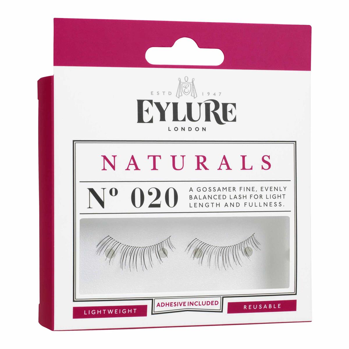 Eylure Naturals, sztuczne rzęsy z klejem, efekt naturalny, nr 020