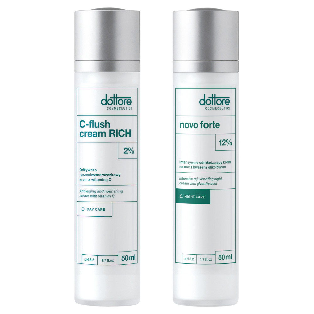 Dottore KURACJA ODMŁADZAJĄCA 2019 Zestaw C-Flush RICH krem 50ml + Novo Forte 12% krem na noc 30ml
