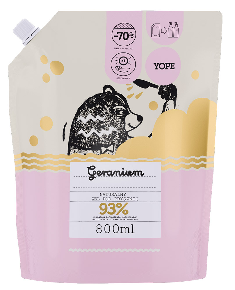 YOPE żel pod prysznic Geranium 800ml refill