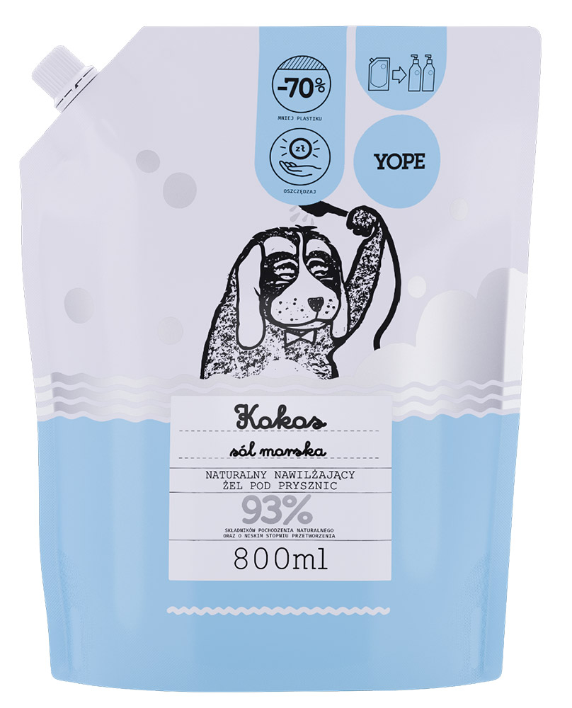 YOPE naturalny żel pod prysznic Kokos i Sól Morska Reffil 800 ml