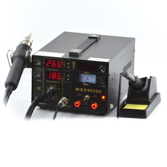 Stacja lutownicza 3w1 hotair grotowa + zasilacz 15V/1A WEP 853DA